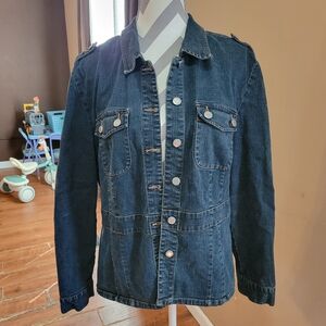 Classic Women's Dark Blue Denim Jacket - Casual Jean Coat